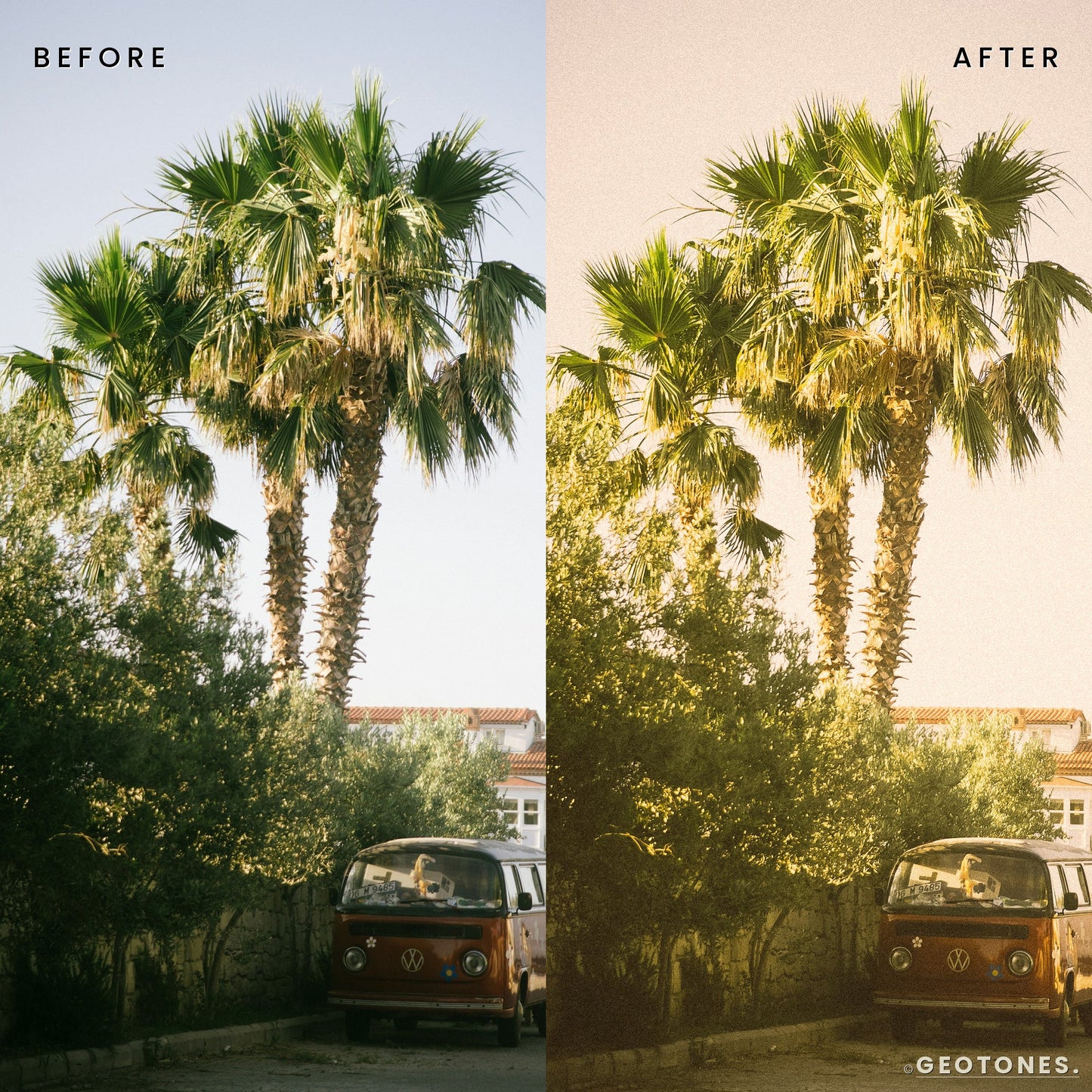 Before and after summer travel photo edited with Analog Gold Lightroom presets by GeoTones