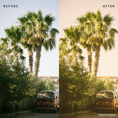 Before and after summer travel photo edited with Analog Gold Lightroom presets by GeoTones