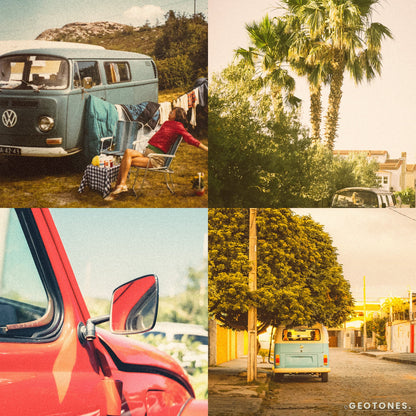 Analog Gold preset preview grid - 10 warm golden film Lightroom presets, part of the GeoTones Film Collection