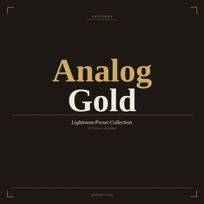 Analog Gold Lightroom presets by GeoTones - warm faded analog film tones, pack cover